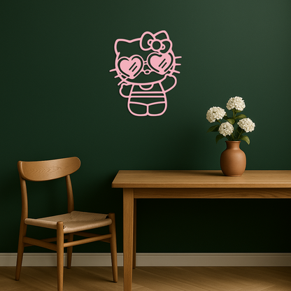 Hello Kitty Silhouette Metal Wall Art – Heart Glasses Cute Design - KAFGP036 - Tampa Home & Garden Store