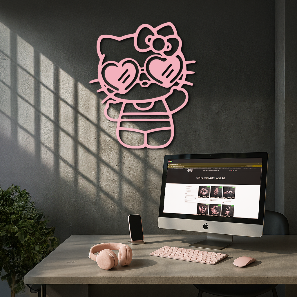 Hello Kitty Silhouette Metal Wall Art – Heart Glasses Cute Design - KAFGP036 - Tampa Home & Garden Store