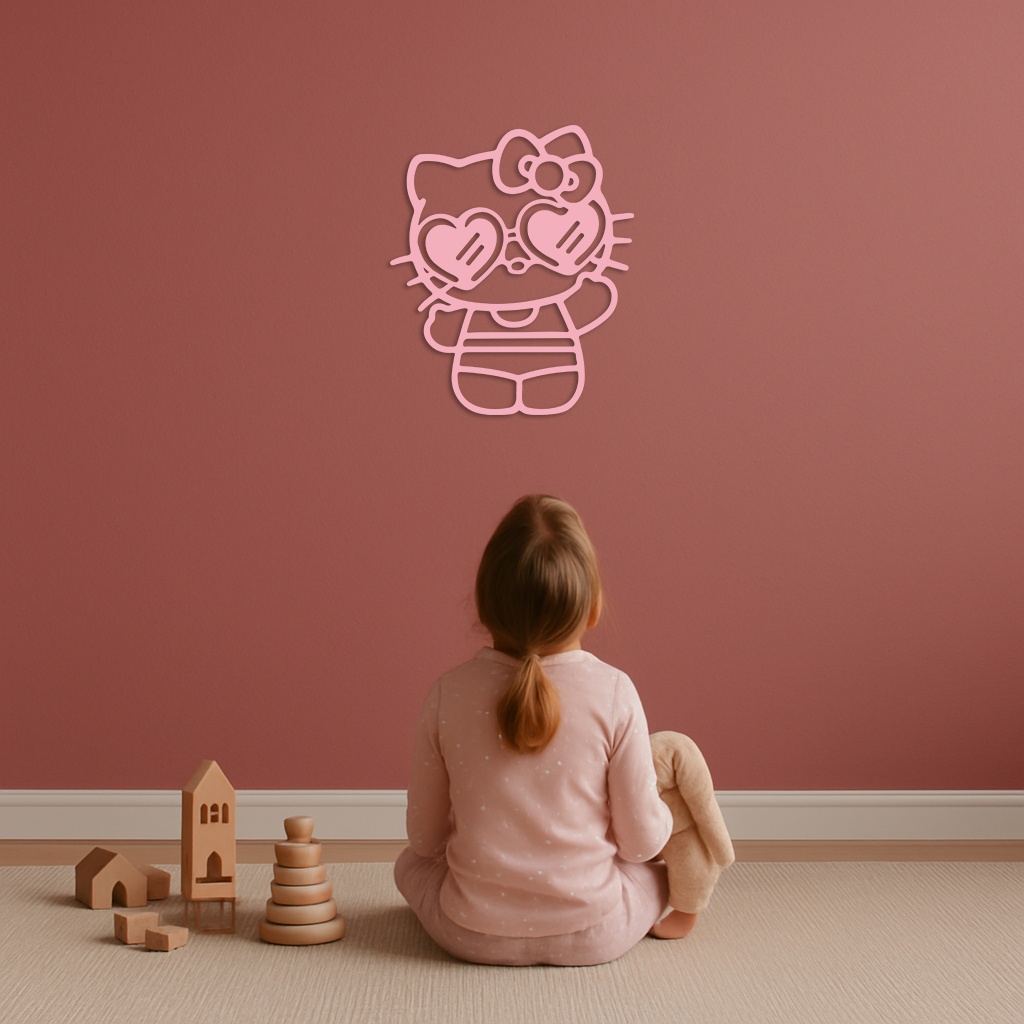 Hello Kitty Silhouette Metal Wall Art – Heart Glasses Cute Design - KAFGP036 - Tampa Home & Garden Store