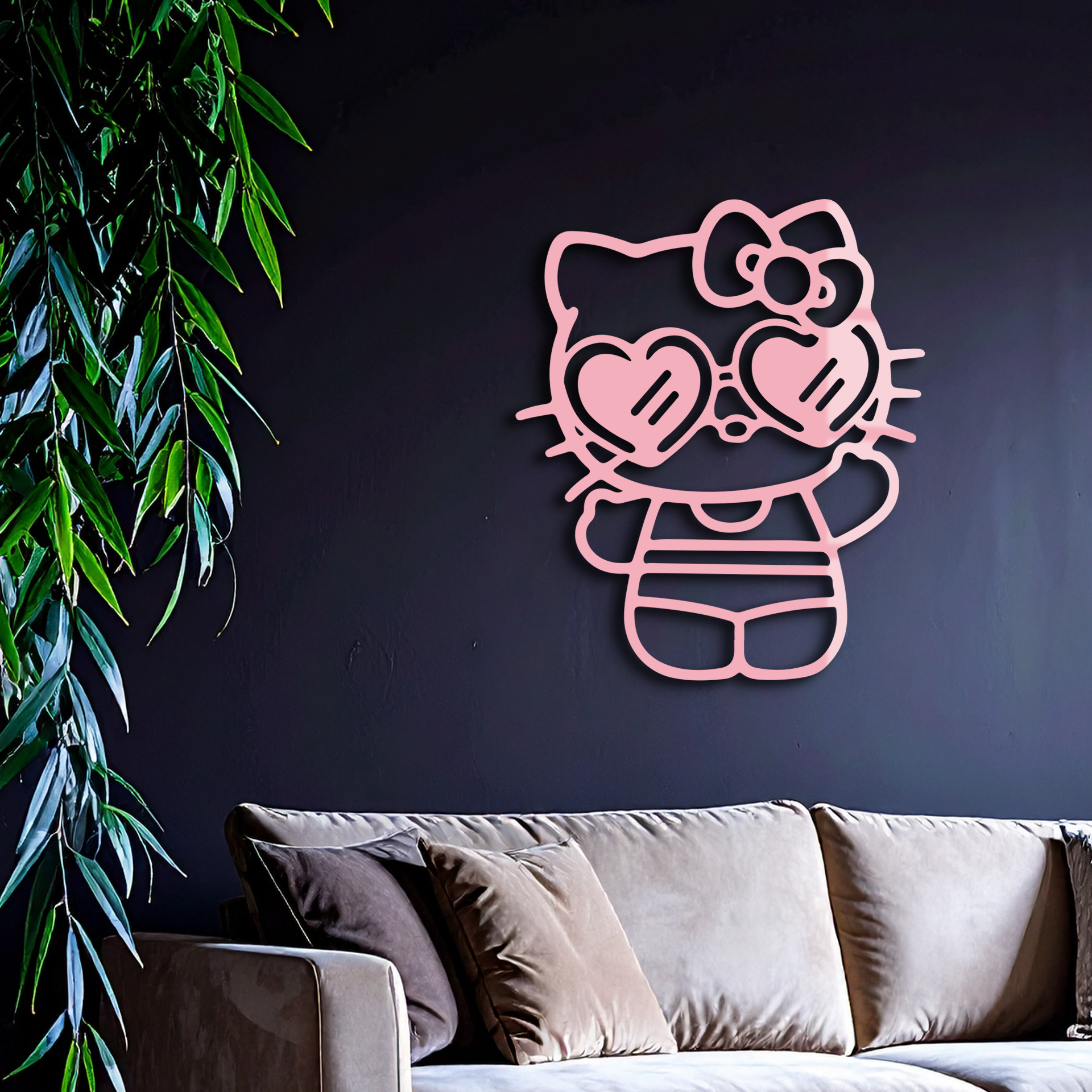 Hello Kitty Silhouette Metal Wall Art – Heart Glasses Cute Design - KAFGP036 - Tampa Home & Garden Store