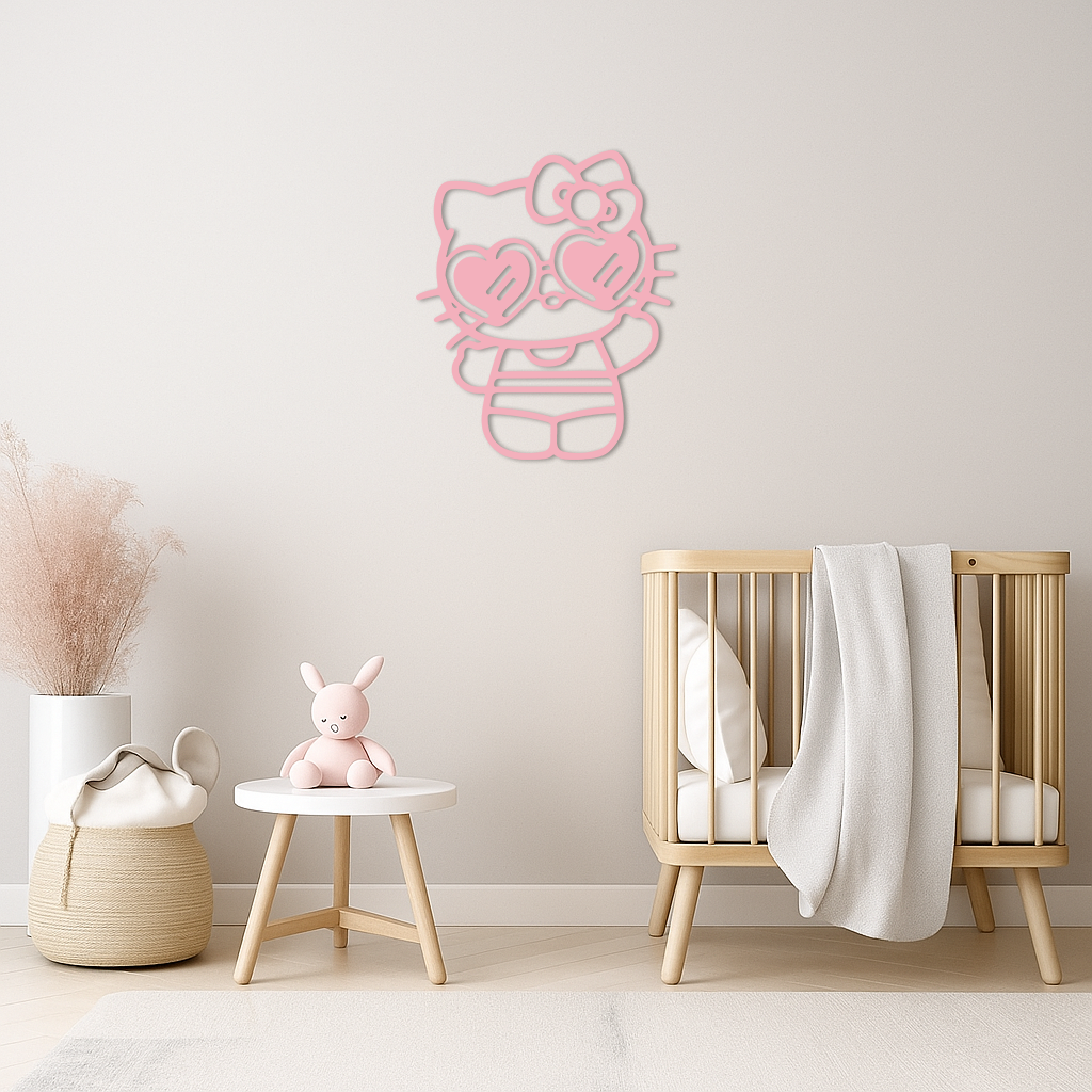 Hello Kitty Silhouette Metal Wall Art – Heart Glasses Cute Design - KAFGP036 - Tampa Home & Garden Store
