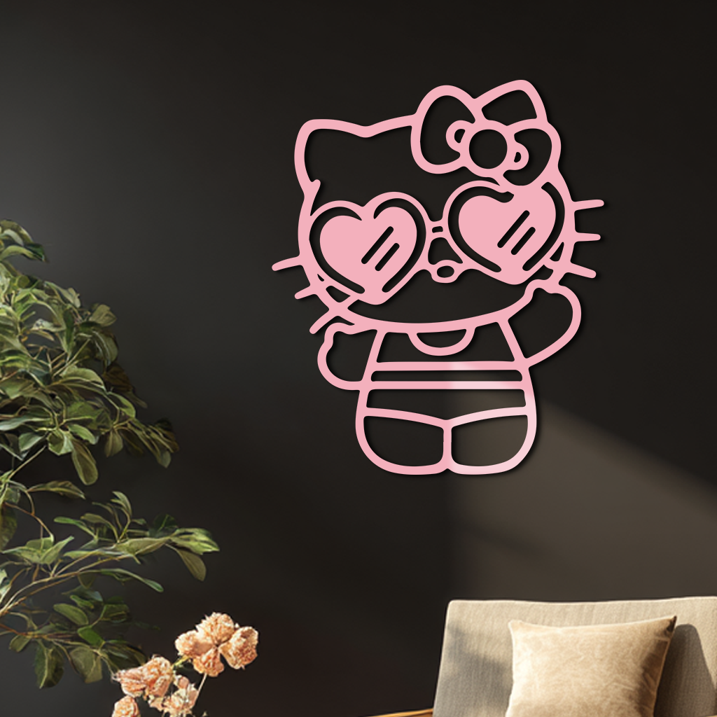 Hello Kitty Silhouette Metal Wall Art – Heart Glasses Cute Design - KAFGP036 - Tampa Home & Garden Store