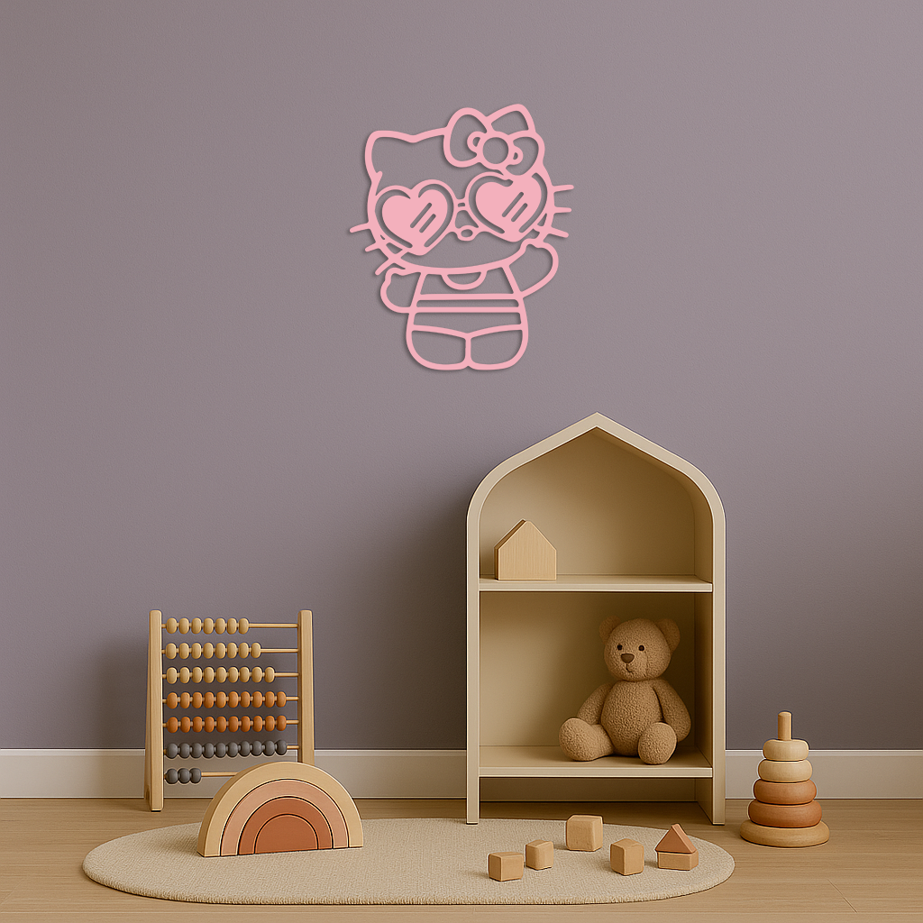 Hello Kitty Silhouette Metal Wall Art – Heart Glasses Cute Design - KAFGP036 - Tampa Home & Garden Store
