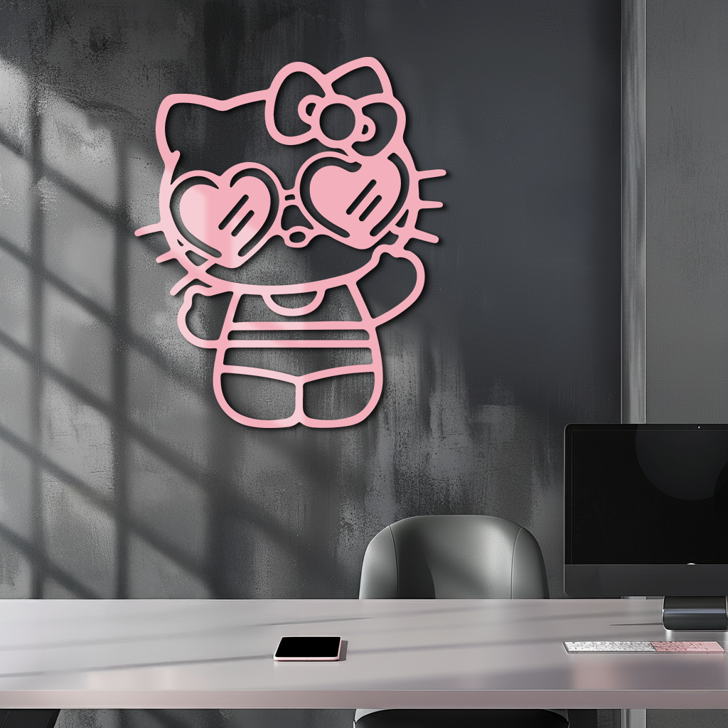 Hello Kitty Silhouette Metal Wall Art – Heart Glasses Cute Design - KAFGP036 - Tampa Home & Garden Store