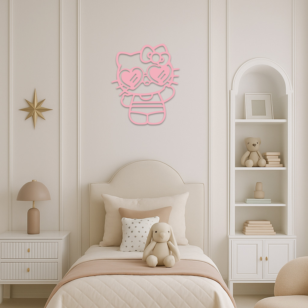 Hello Kitty Silhouette Metal Wall Art – Heart Glasses Cute Design - KAFGP036 - Tampa Home & Garden Store