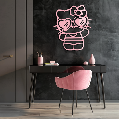 Hello Kitty Silhouette Metal Wall Art – Heart Glasses Cute Design - KAFGP036 - Tampa Home & Garden Store