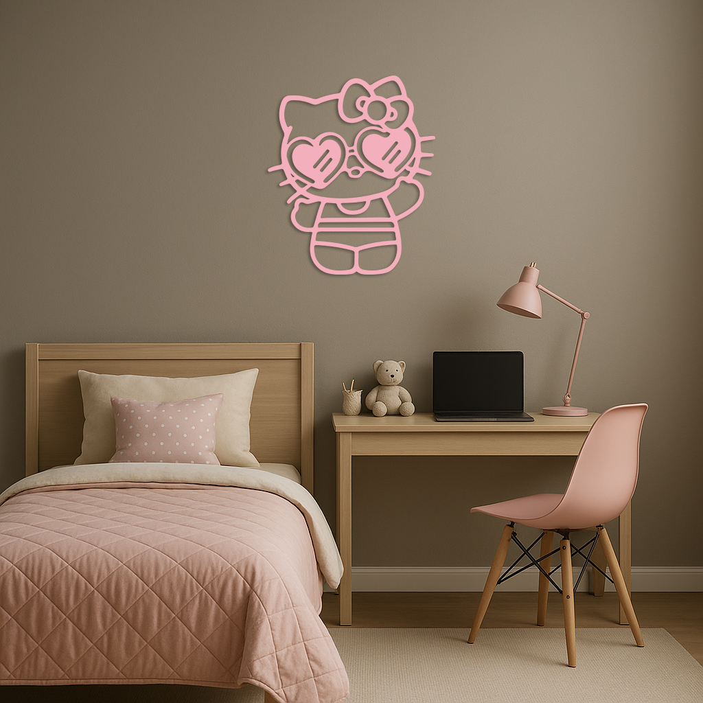 Hello Kitty Silhouette Metal Wall Art – Heart Glasses Cute Design - KAFGP036 - Tampa Home & Garden Store