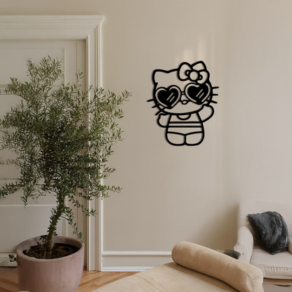 Hello Kitty Silhouette Metal Wall Art – Heart Glasses Cute Design - KAFGP036 - Tampa Home & Garden Store