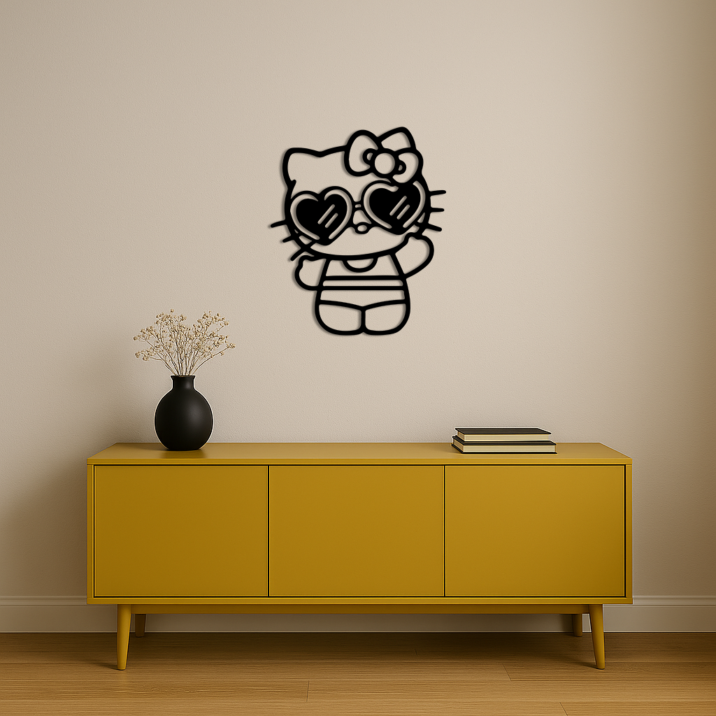 Hello Kitty Silhouette Metal Wall Art – Heart Glasses Cute Design - KAFGP036 - Tampa Home & Garden Store