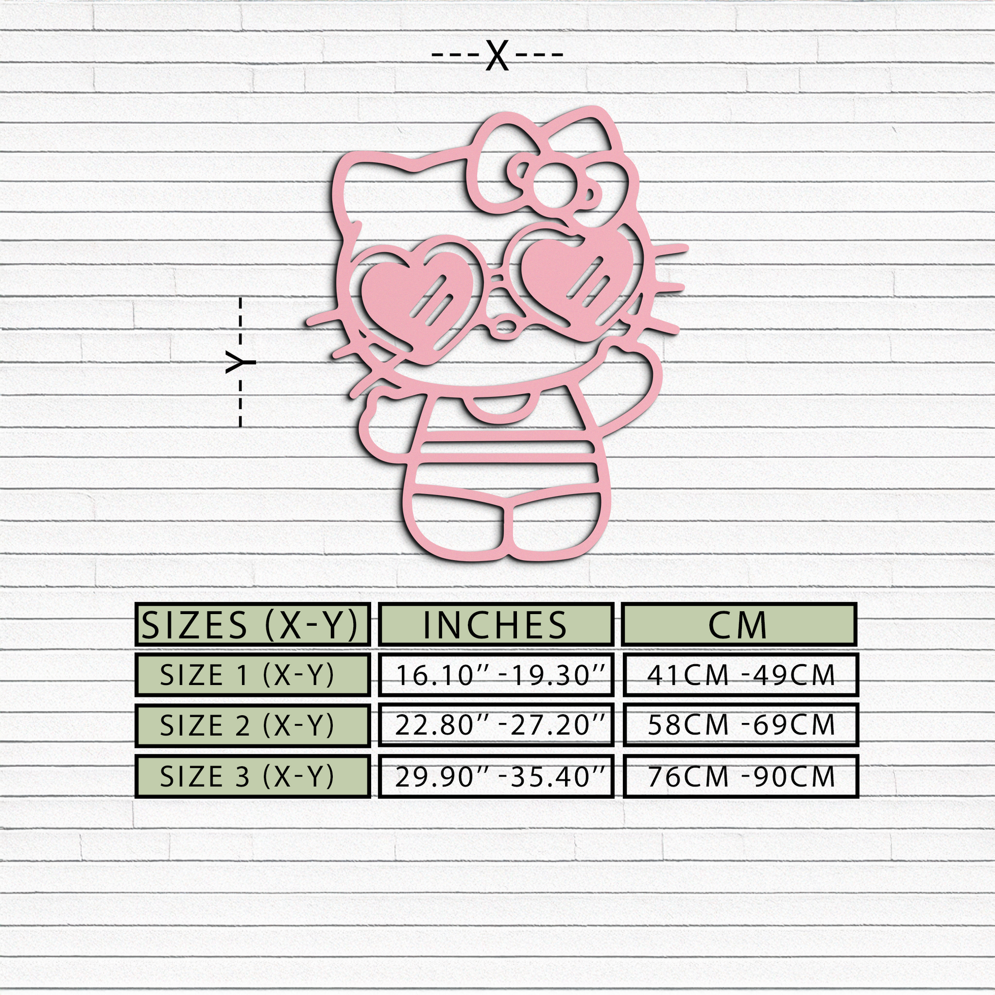 Hello Kitty Silhouette Metal Wall Art – Heart Glasses Cute Design - KAFGP036 - Tampa Home & Garden Store