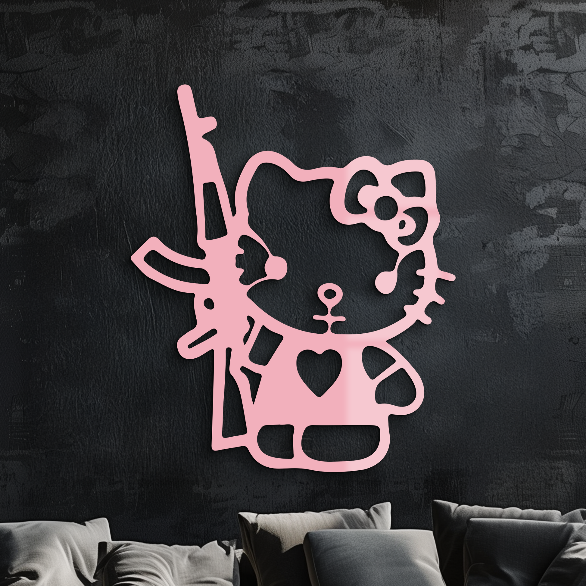 Hello Kitty Silhouette Modern Wall Art – Pink Metal Home Décor - KAFGP170 - Tampa Home & Garden Store