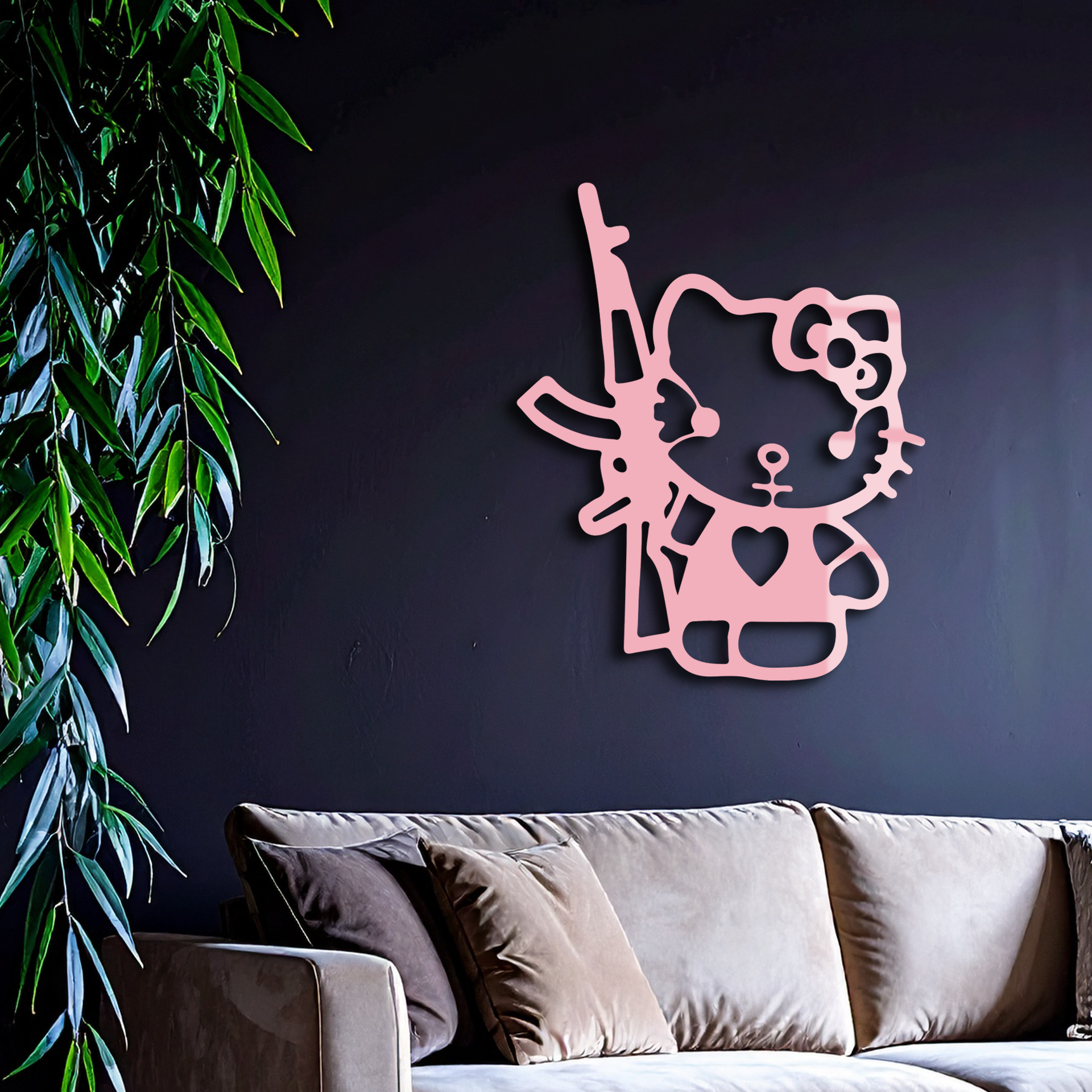 Hello Kitty Silhouette Modern Wall Art – Pink Metal Home Décor - KAFGP170 - Tampa Home & Garden Store