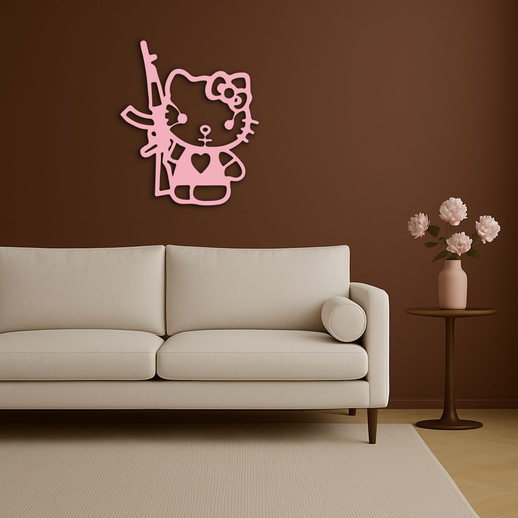 Hello Kitty Silhouette Modern Wall Art – Pink Metal Home Décor - KAFGP170 - Tampa Home & Garden Store