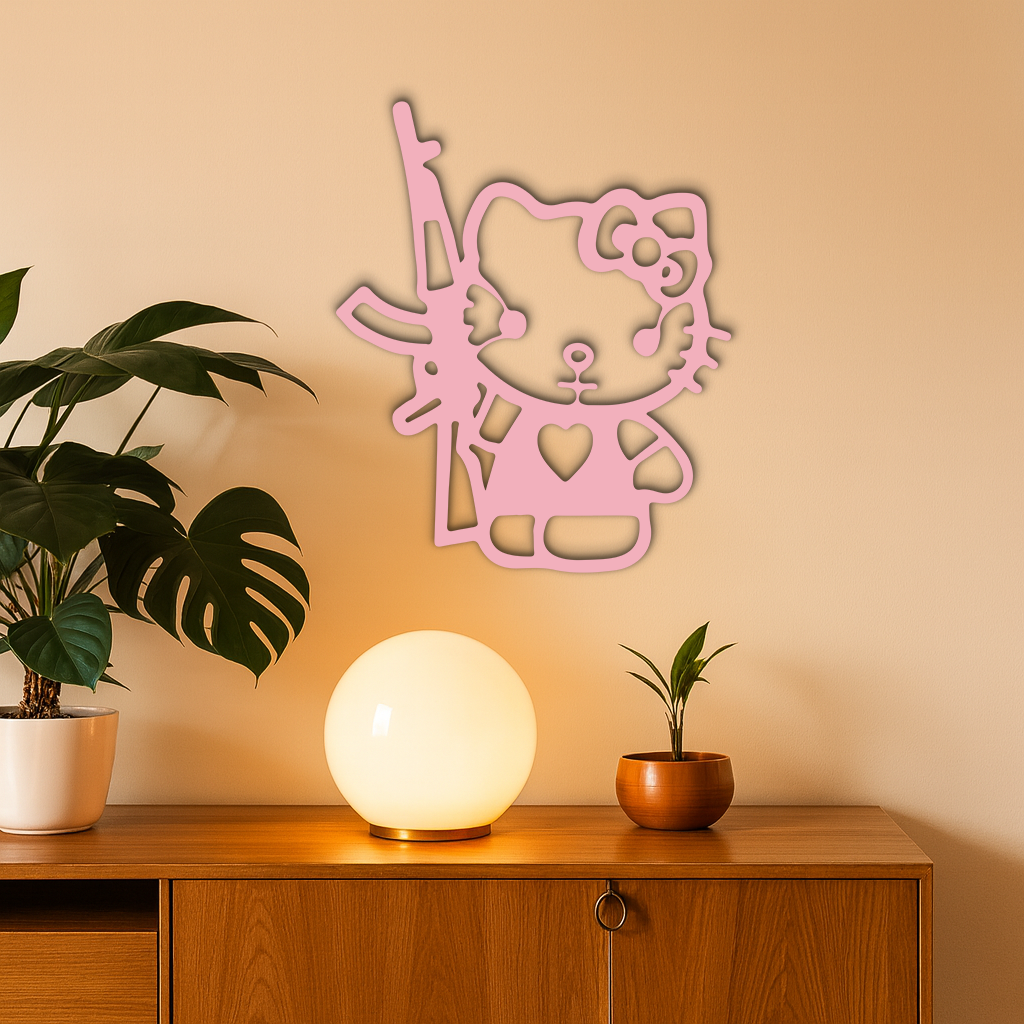 Hello Kitty Silhouette Modern Wall Art – Pink Metal Home Décor - KAFGP170 - Tampa Home & Garden Store