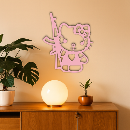 Hello Kitty Silhouette Modern Wall Art – Pink Metal Home Décor - KAFGP170 - Tampa Home & Garden Store