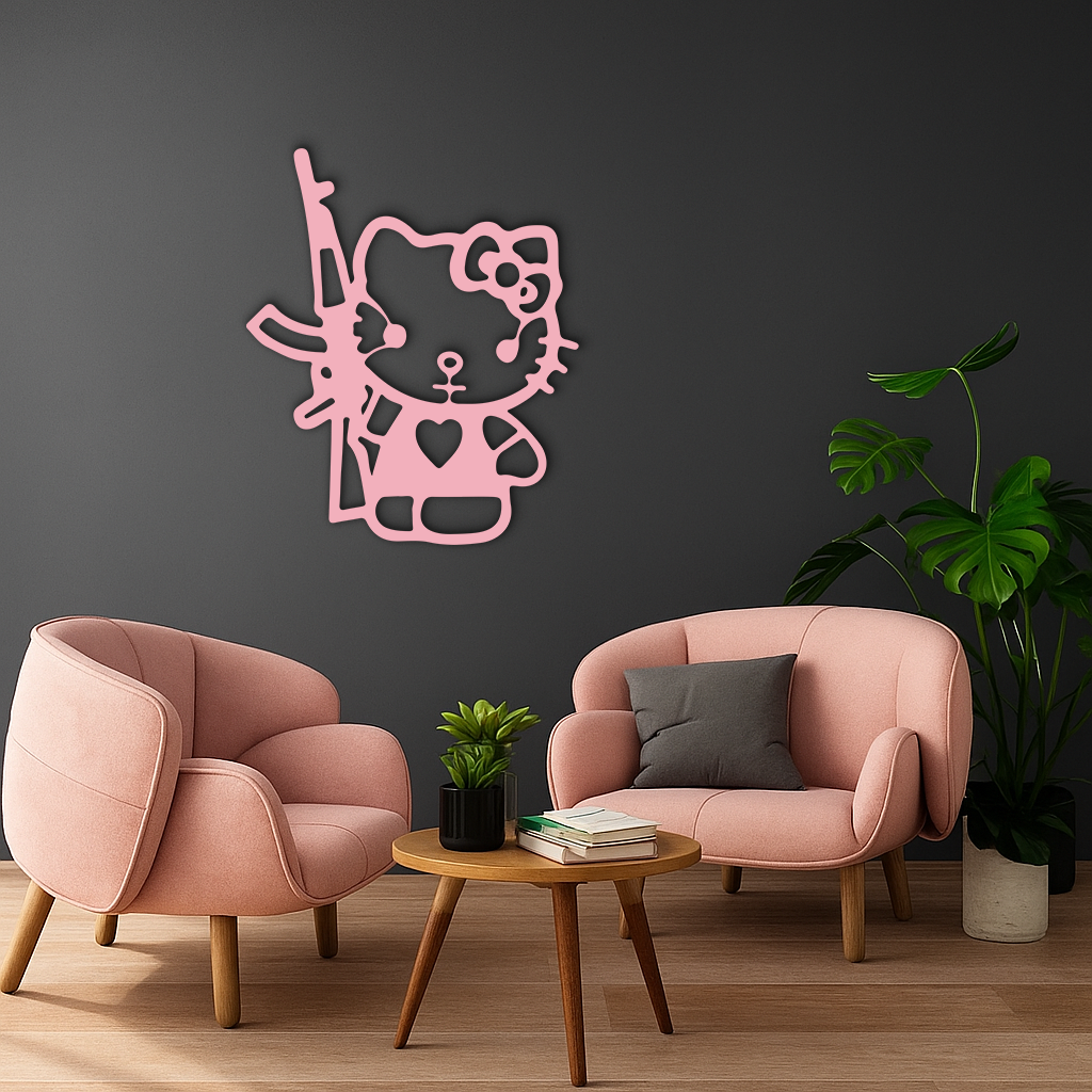 Hello Kitty Silhouette Modern Wall Art – Pink Metal Home Décor - KAFGP170 - Tampa Home & Garden Store
