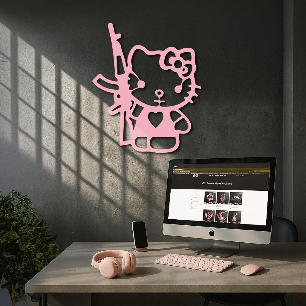 Hello Kitty Silhouette Modern Wall Art – Pink Metal Home Décor - KAFGP170 - Tampa Home & Garden Store