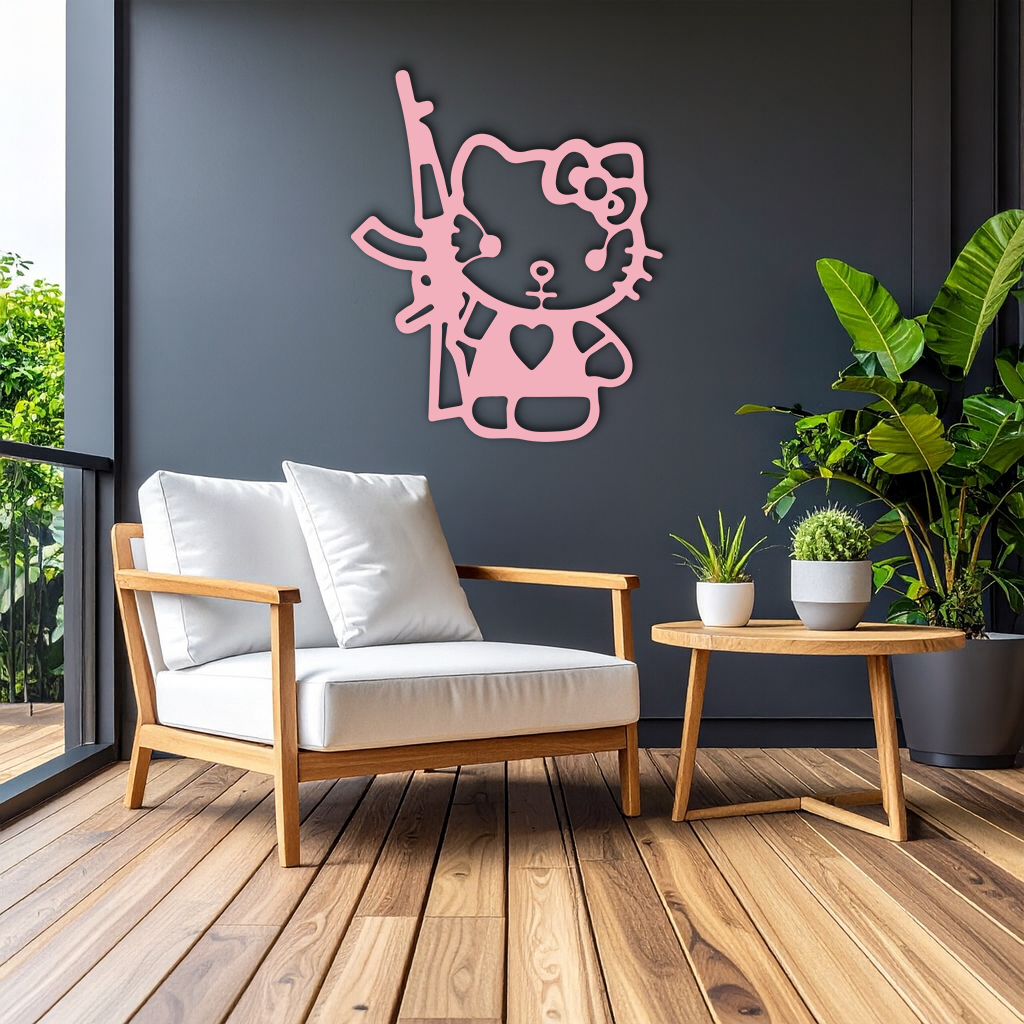 Hello Kitty Silhouette Modern Wall Art – Pink Metal Home Décor - KAFGP170 - Tampa Home & Garden Store