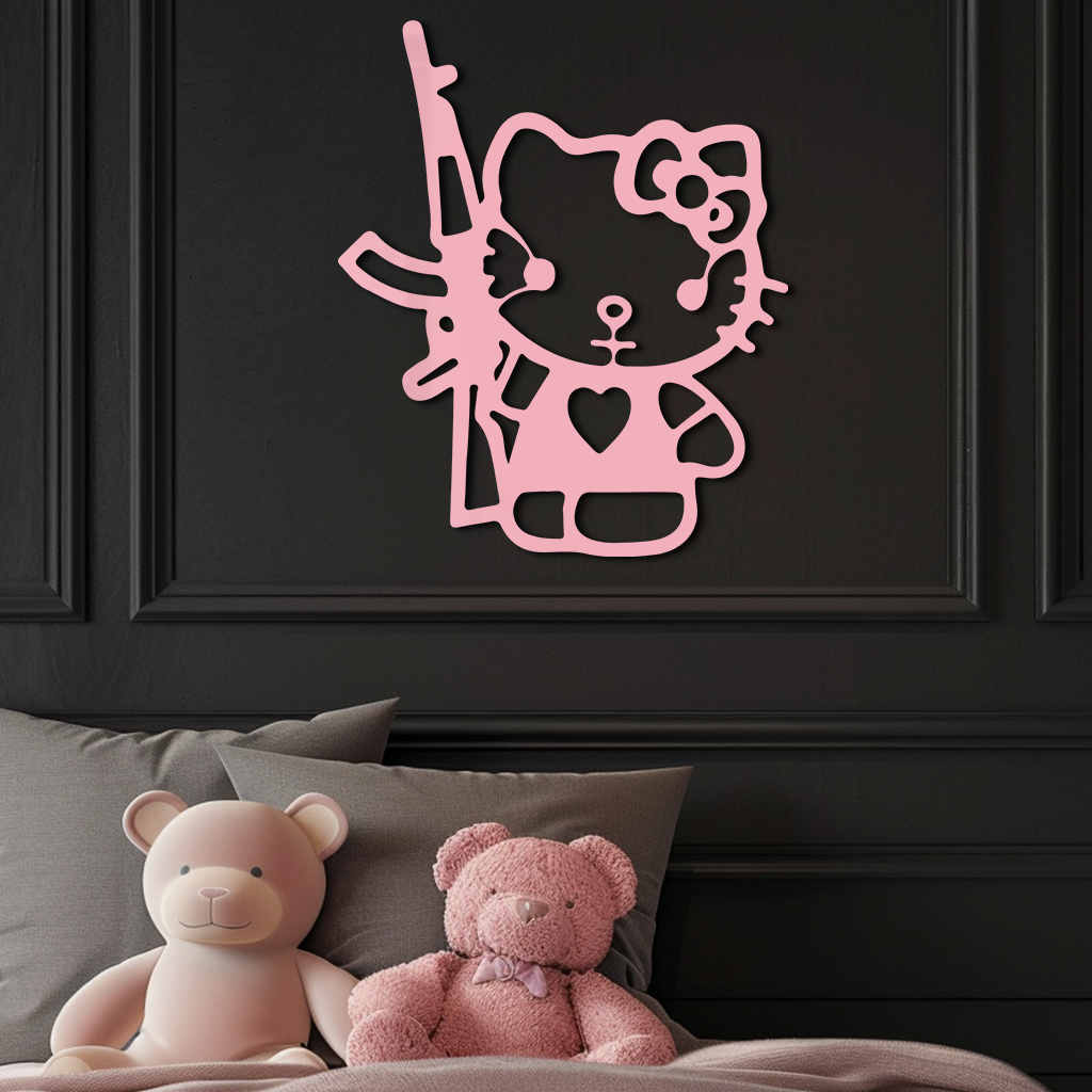 Hello Kitty Silhouette Modern Wall Art – Pink Metal Home Décor - KAFGP170 - Tampa Home & Garden Store