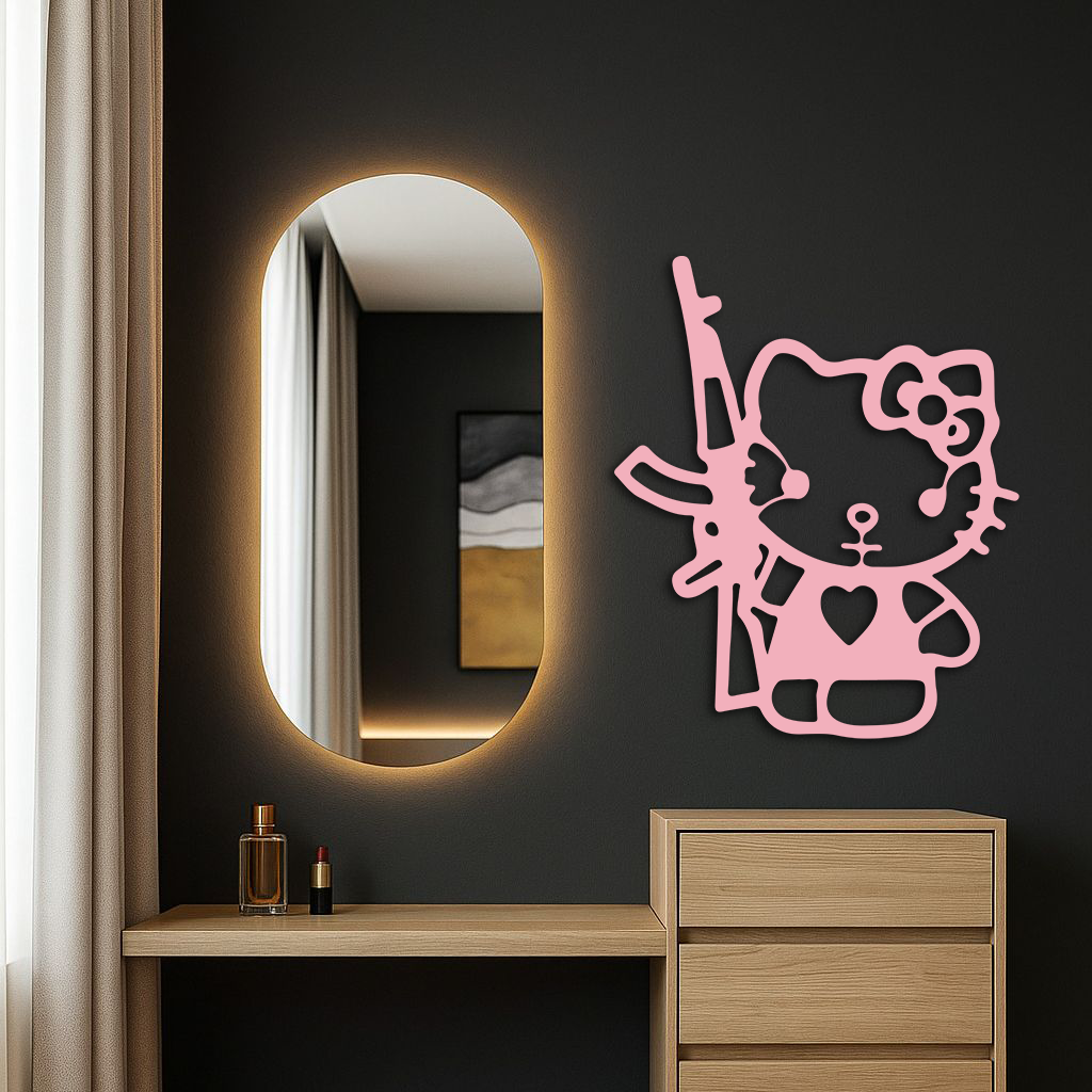 Hello Kitty Silhouette Modern Wall Art – Pink Metal Home Décor - KAFGP170 - Tampa Home & Garden Store