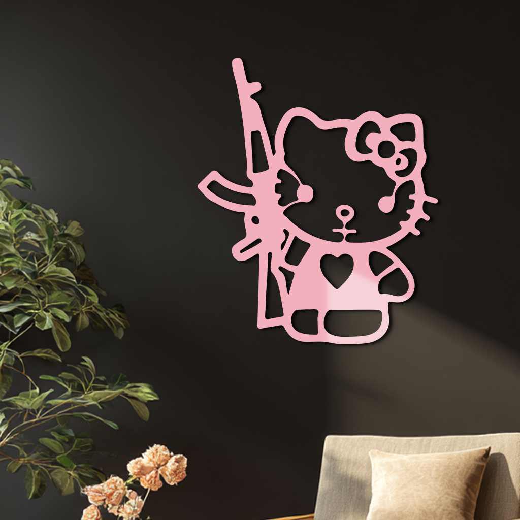 Hello Kitty Silhouette Modern Wall Art – Pink Metal Home Décor - KAFGP170 - Tampa Home & Garden Store