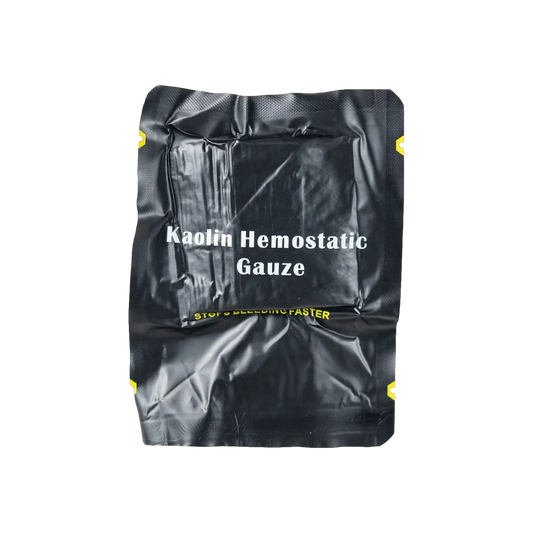 Kaolin Hemostatic Gauze sealed black pouch on Tampa Home & Garden Store