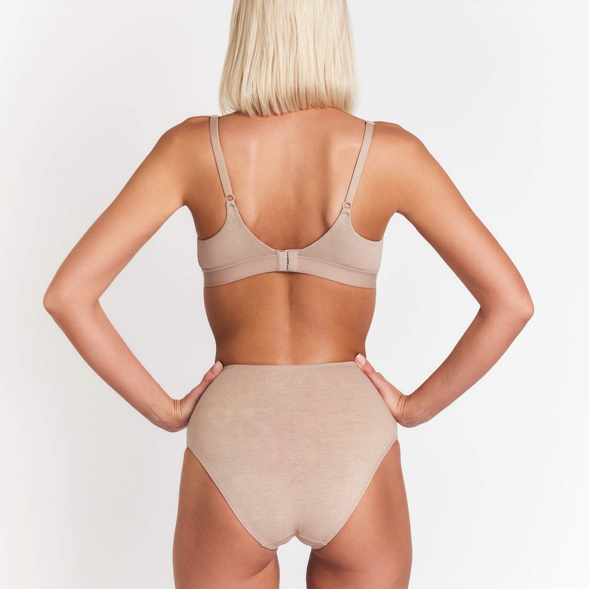 High-Rise Hemp Brief by Net Positive in nude beige, back view on model on Tampa Home & Garden Store