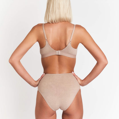 High-Rise Hemp Brief by Net Positive in nude beige, back view on model on Tampa Home & Garden Store