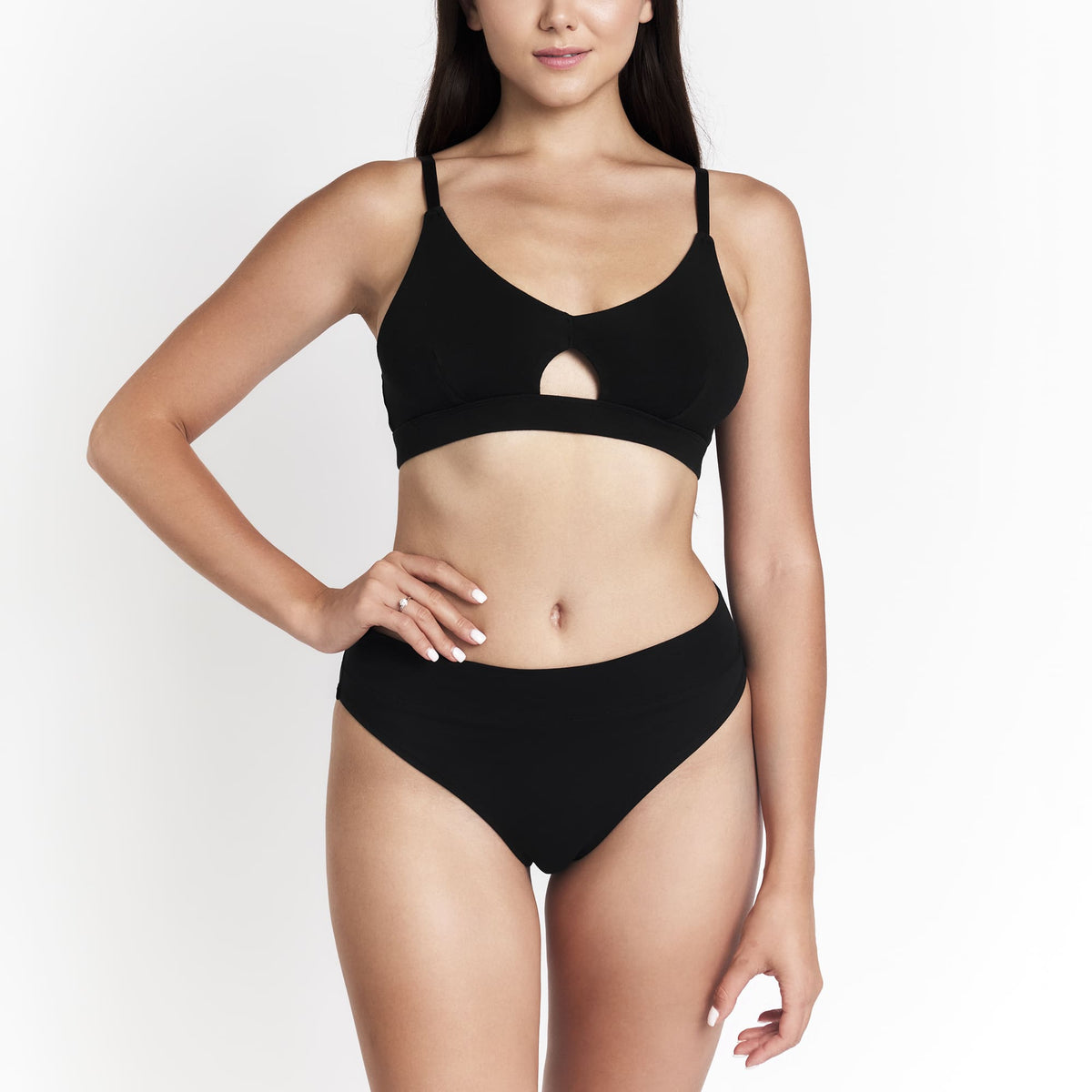 Keyhole hemp bra by Net Positive in black with center keyhole cutout on Tampa Home & Garden Store