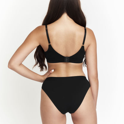 Keyhole Hemp Bra back view, black, Net Positive, adjustable straps, back hook closure on Tampa Home & Garden Store