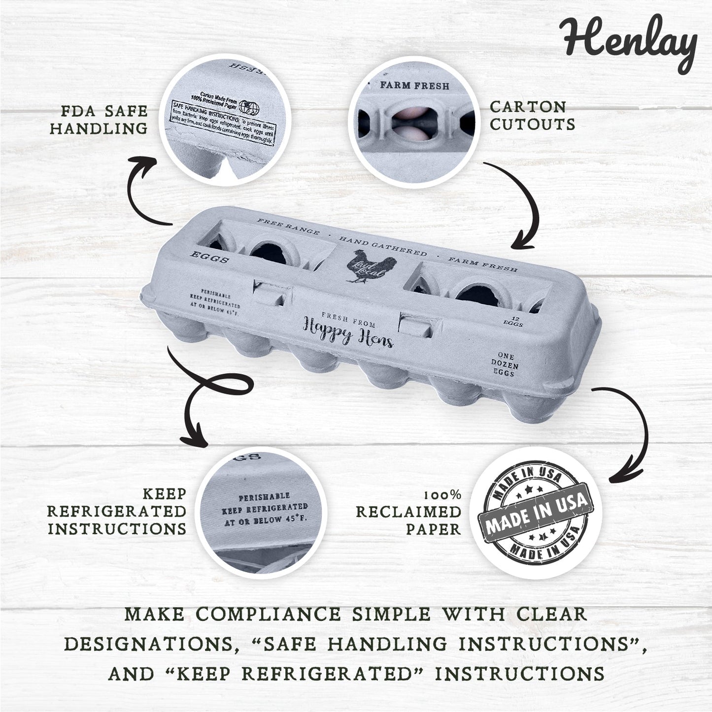 Henlay Laid Local Egg Cartons- Adorable Printed Vintage Design- 25, 90, or 250 - Tampa Home & Garden Store