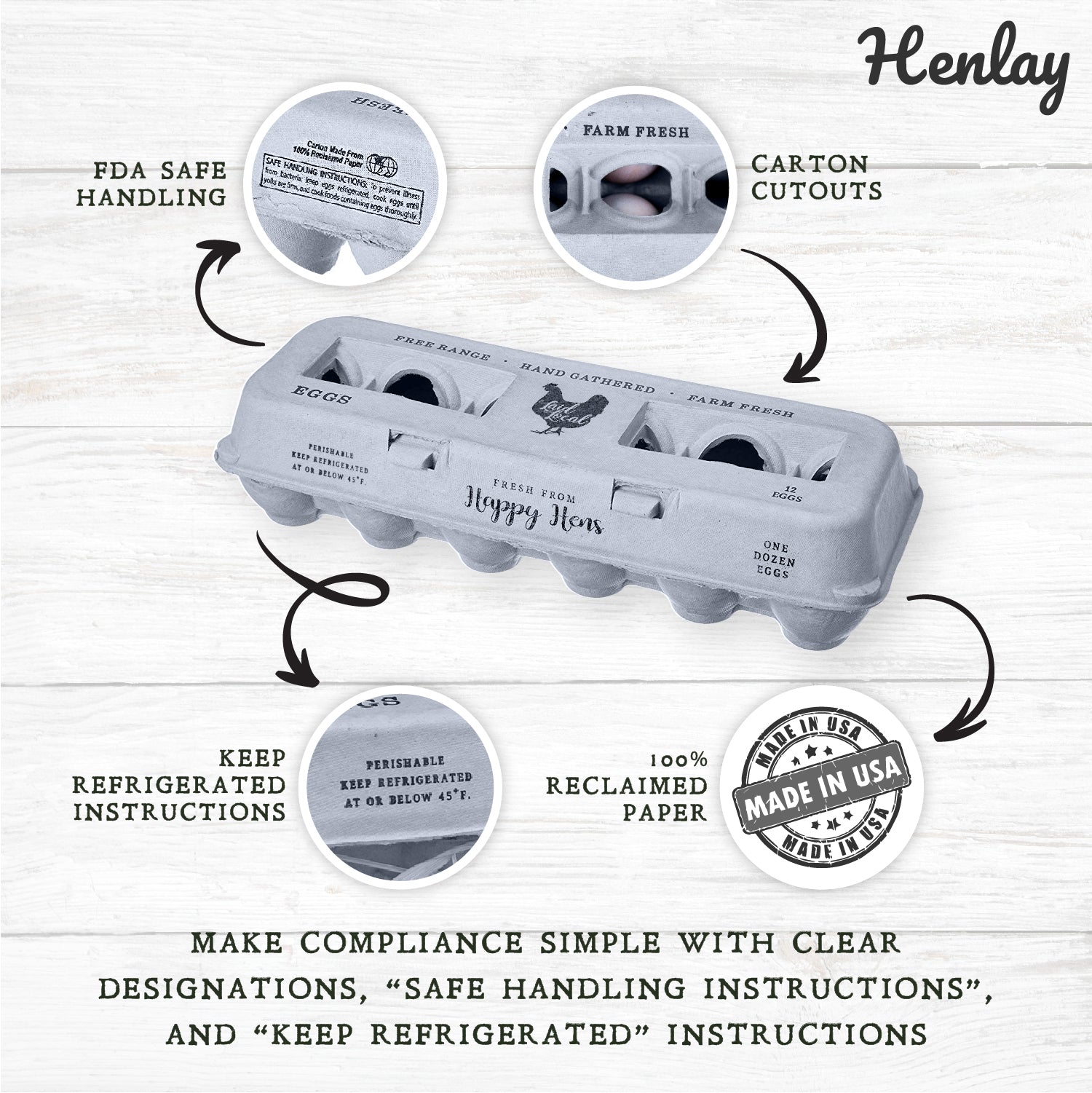 Henlay Laid Local Egg Cartons- Adorable Printed Vintage Design- 25, 90, or 250 - Tampa Home & Garden Store