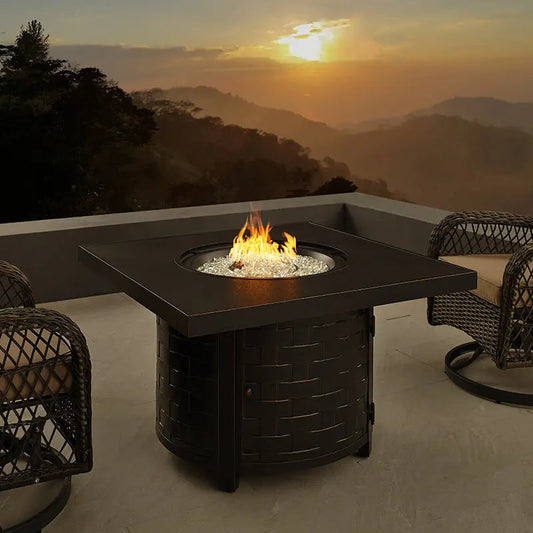 Henley 40" Round Aluminum Basketweave Convertible Gas Fire Pit Table - Tampa Home & Garden Store