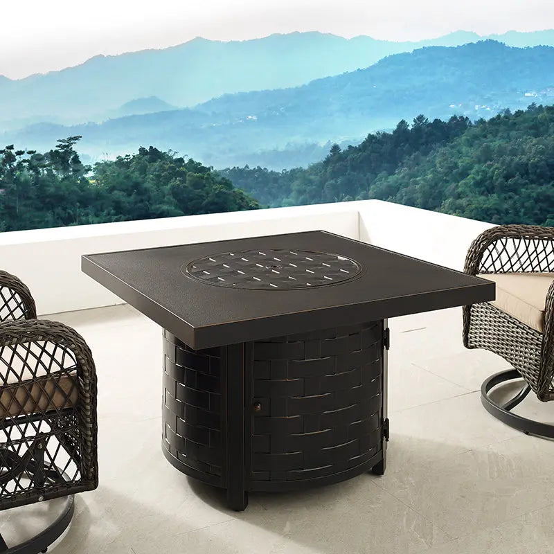 Henley 40" Round Aluminum Basketweave Convertible Gas Fire Pit Table - Tampa Home & Garden Store