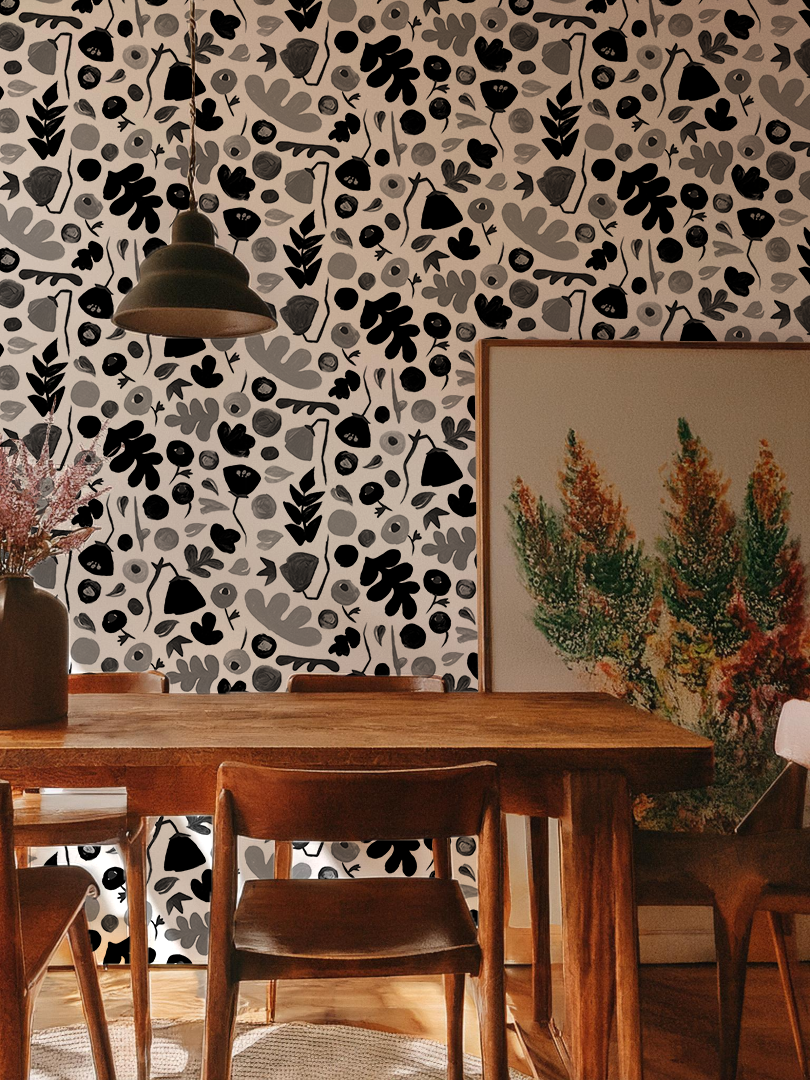 Henri Floral Wallpaper, black and white - Tampa Home & Garden Store