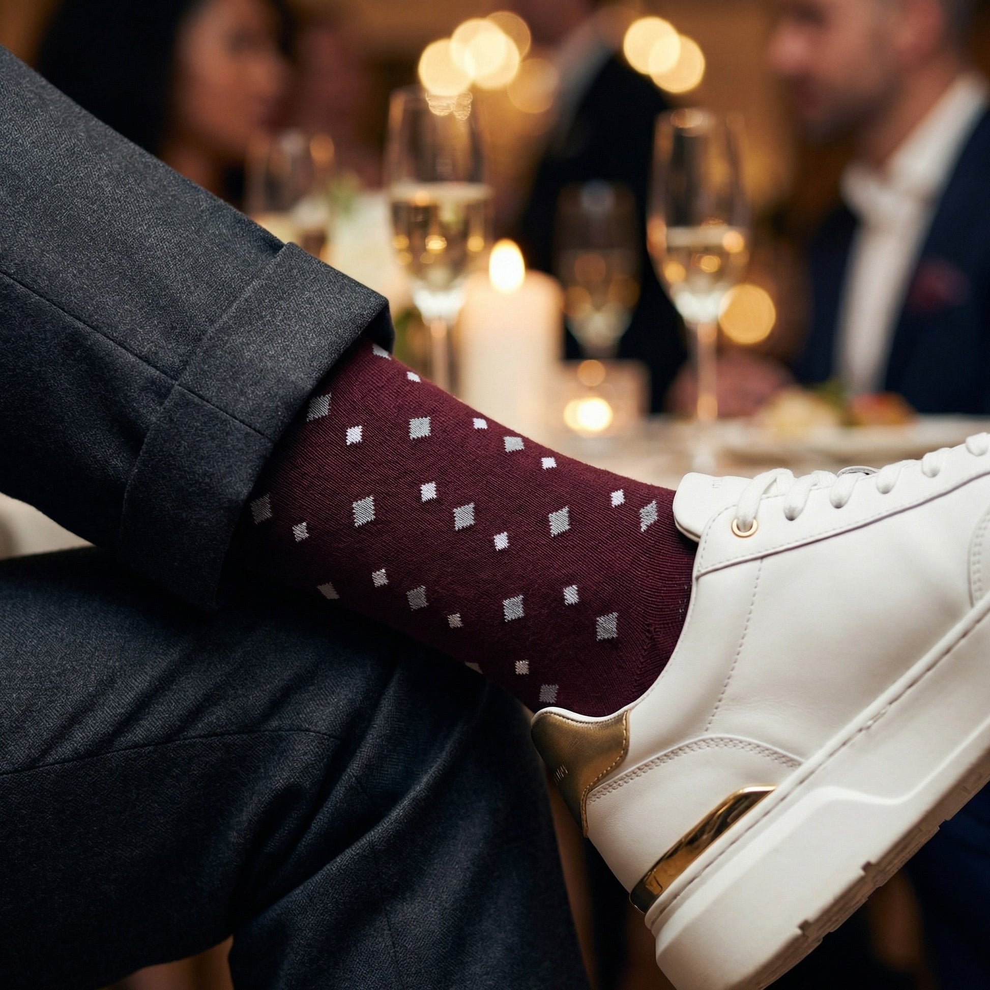 Weekly Sply 7-Pack Fancy Dress Socks DeadSoxy burgundy with diamond pattern on Tampa Home & Garden Store