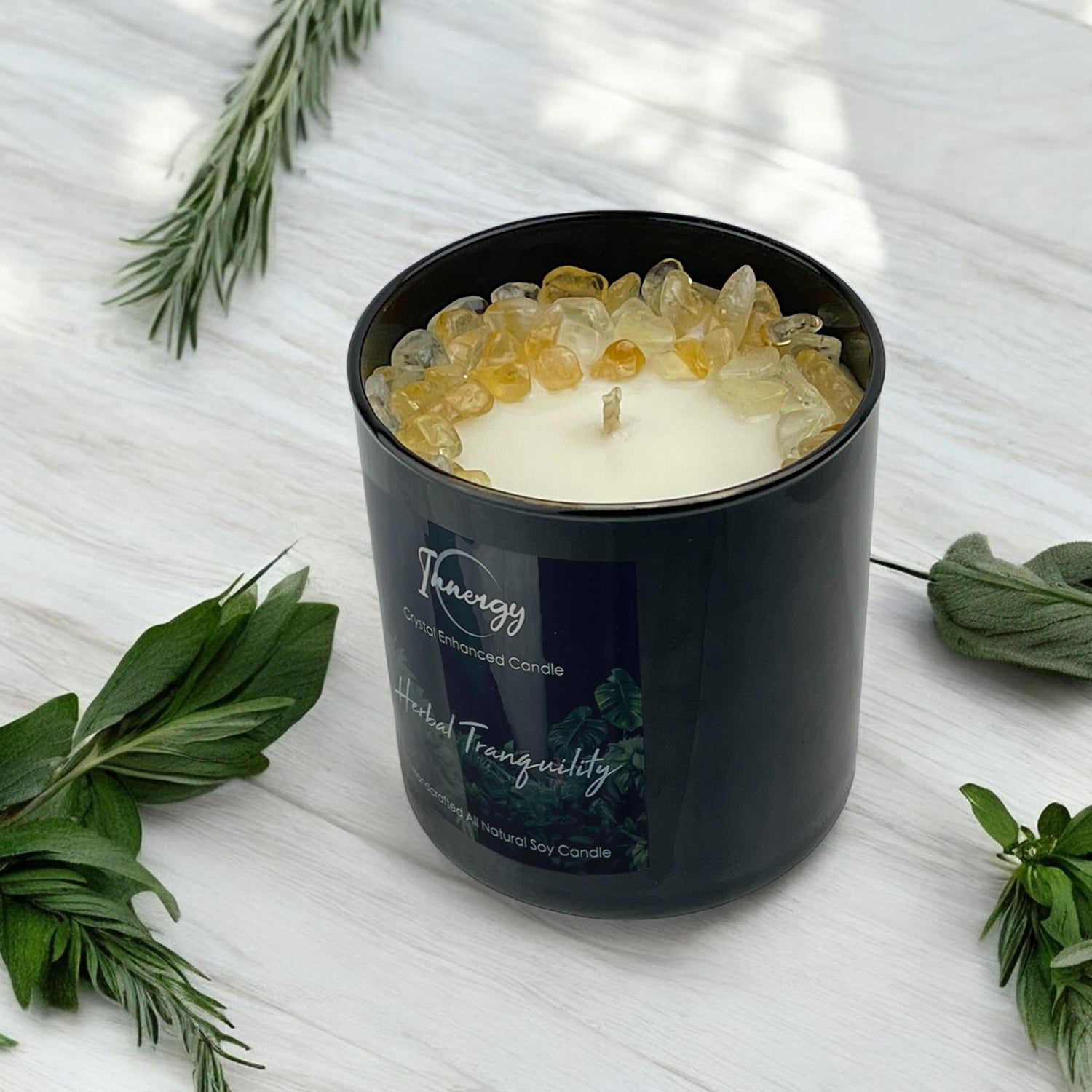 Herbal Tranquility Crystal Candle with Citrine | Coconut-Soy Wax Candle, 9oz - Tampa Home & Garden Store