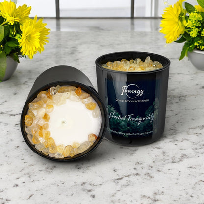 Herbal Tranquility Crystal Candle with Citrine | Coconut-Soy Wax Candle, 9oz - Tampa Home & Garden Store