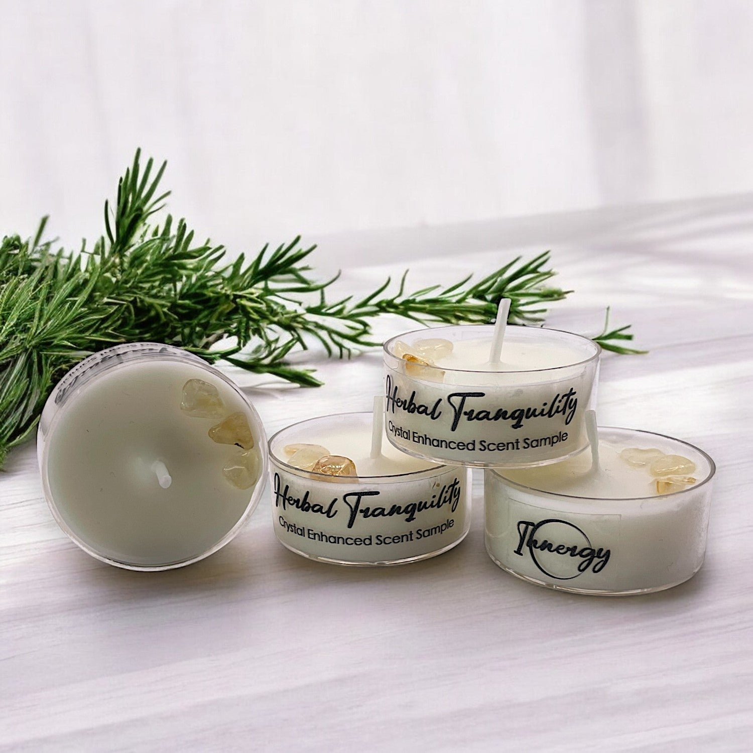 Herbal Tranquility, Premium Coconut-Soy Wax Tea Light Crystal Candle, 1oz - Tampa Home & Garden Store