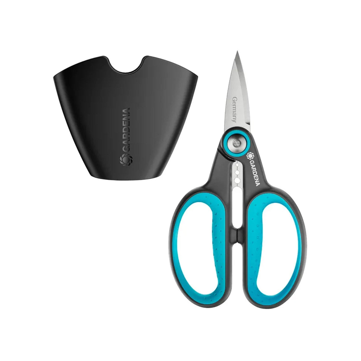 HerbCut Set herb scissors by Gardena with turquoise handles and black sheath on Tampa Home & Garden Store