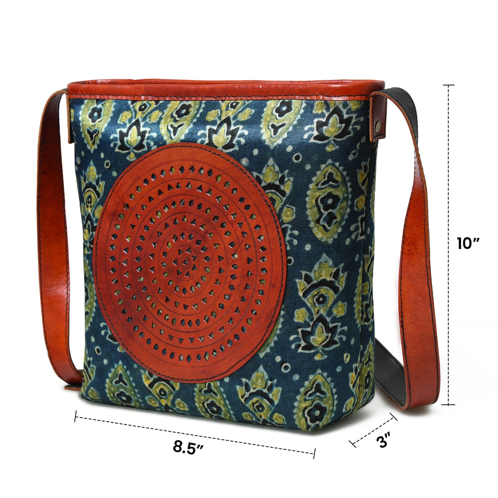 Heritage Ajrakh Leather Tote Bag - Tampa Home & Garden Store