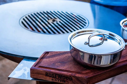 Custom cherry wood cutting block for 30in Arteflame grills with stainless steel pot on Tampa Home & Garden Store