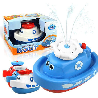 Stevvex blue bath boat with rotating spray; set of four cartoon infant bath boats on Tampa Home & Garden Store