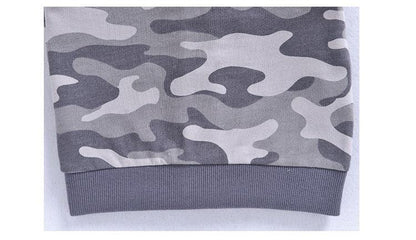 Stevvex newborn hoodie in gray camouflage knit with ribbed hem cotton sweater on Tampa Home & Garden Store