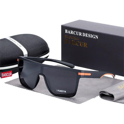 Barcur oversized square polarized sunglasses with orange temple accents, UV400 lenses on Tampa Home & Garden Store