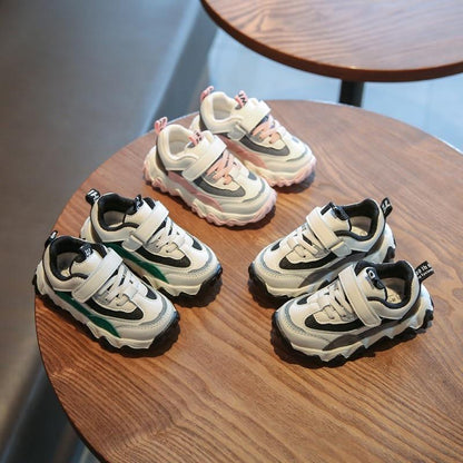 Stevvex toddler sneakers; breathable mesh runners in white with black accents, 5 pairs on table on Tampa Home & Garden Store