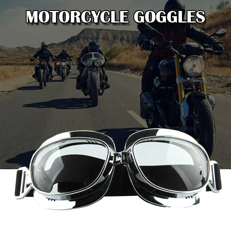 Motorcycle goggles chrome-frame vintage windproof UV protection for Harley by BikerZoneZ on Tampa Home & Garden Store