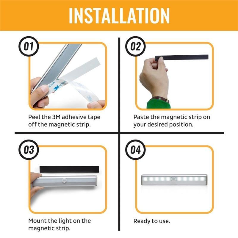 LED PIR motion sensor night light by Stevvex for cupboards with magnetic strip install on Tampa Home & Garden Store
