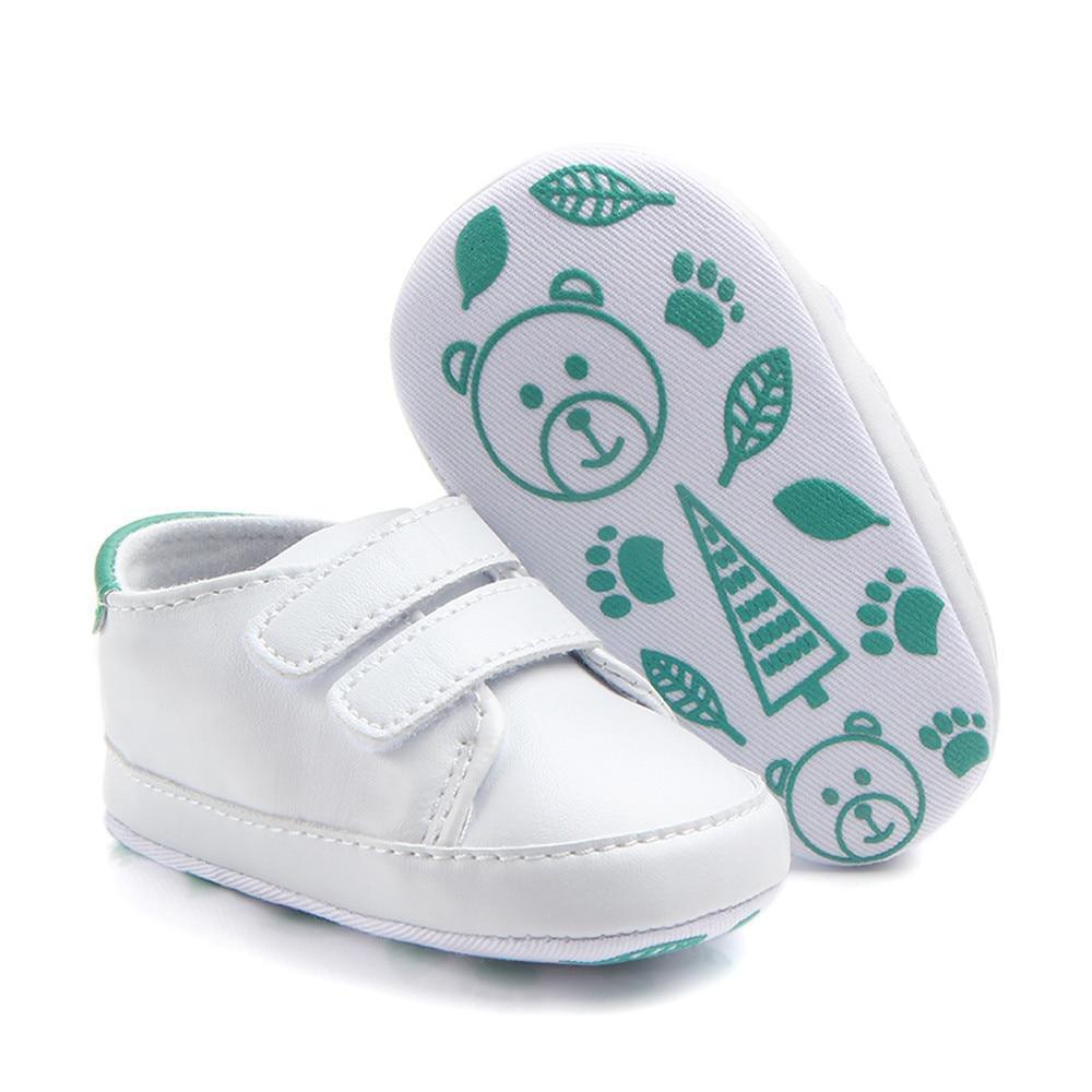 Stevvex white baby shoes for first steps with soft sole and Velcro straps, turquoise lining on Tampa Home & Garden Store