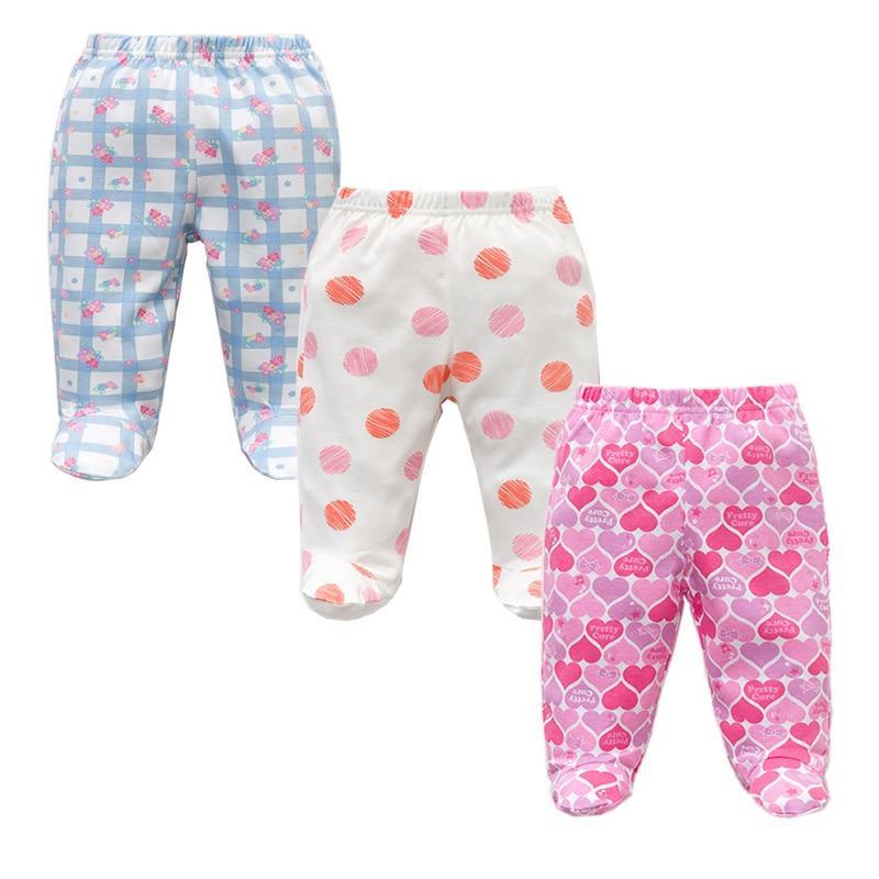 Stevvex 3pc baby pants set, 100% cotton unisex bottoms in blue plaid, white dots, pink hearts on Tampa Home & Garden Store